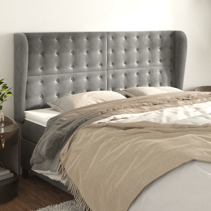 Tăblie de pat cu aripioare gri deschis 163x23x118/128cm catifea - WALTI WALTI