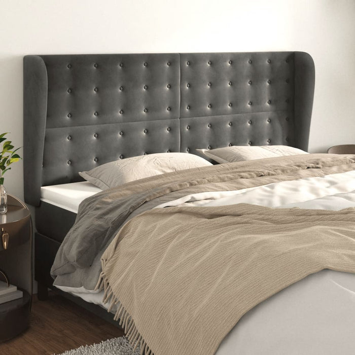 Tăblie de pat cu aripioare gri închis 163x23x118/128 cm catifea WALTI