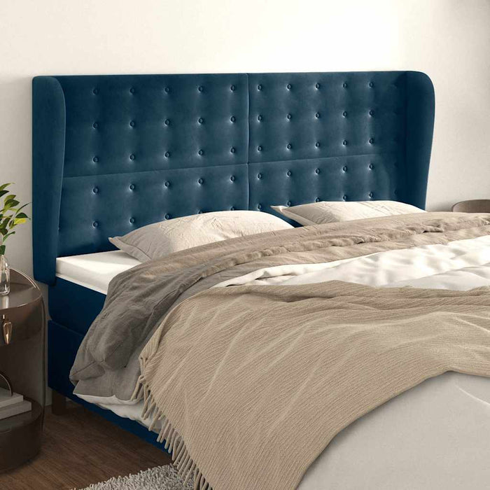 Tăblie pat cu urechi albastru închis 163x23x118/128 cm catifea - WALTI WALTI