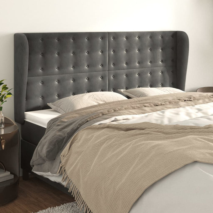Tăblie de pat cu aripioare gri închis 203x23x118/128 cm catifea - WALTI WALTI
