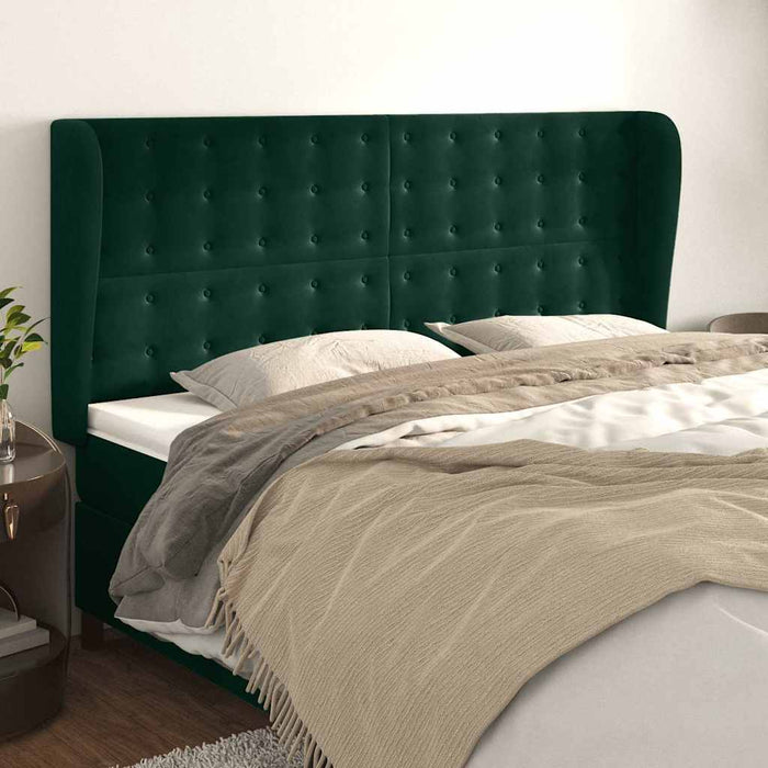 Tăblie pat cu aripioare verde închis 203x23x118/128cm catifea WALTI