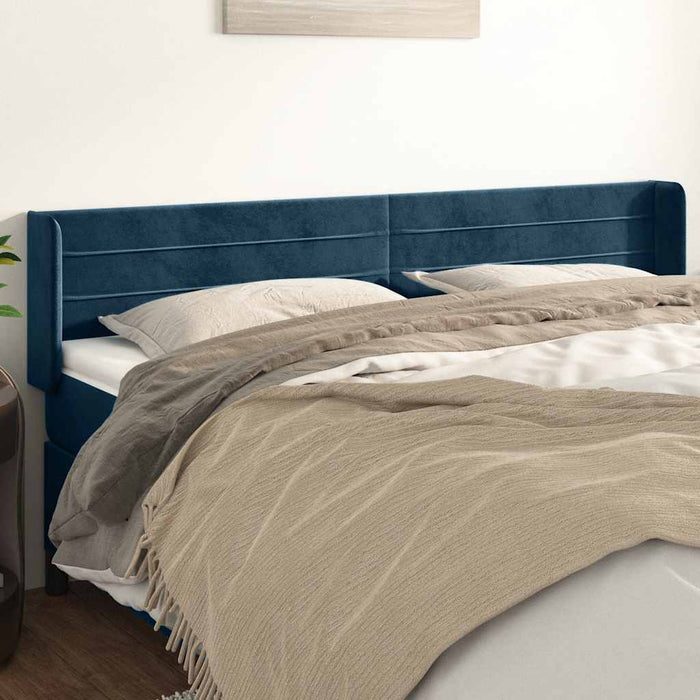 Tăblie pat cu aripioare albastru închis 203x16x78/88 cm catifea WALTI