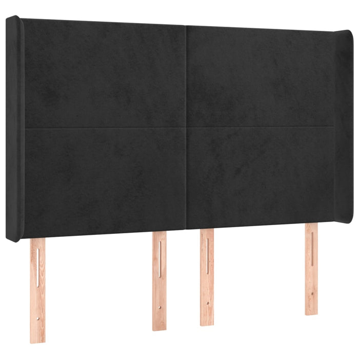 Tăblie de pat cu aripioare, negru, 147x16x118/128 cm, catifea WALTI