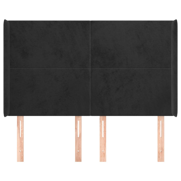 Tăblie de pat cu aripioare, negru, 147x16x118/128 cm, catifea WALTI