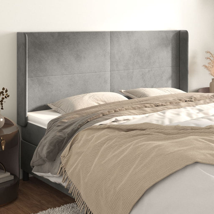Tăblie de pat cu aripioare gri deschis 163x16x118/128cm catifea WALTI