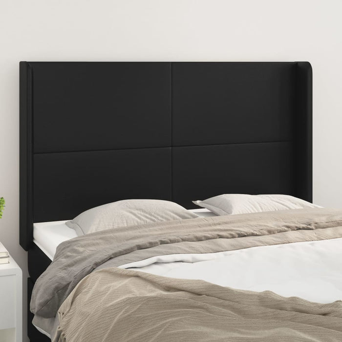 Tăblie de pat cu aripioare, negru, 147x16x118/128 cm, piele eco WALTI