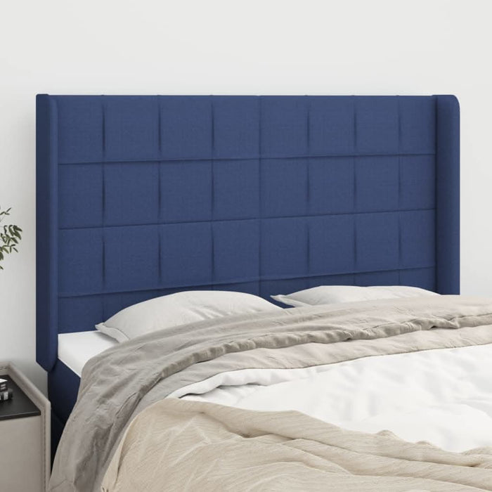 Tăblie de pat cu aripioare, albastru, 147x16x118/128 cm, textil - WALTI WALTI