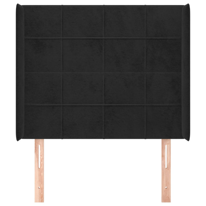 Tăblie de pat cu aripioare, negru, 103x16x118/128 cm, catifea WALTI