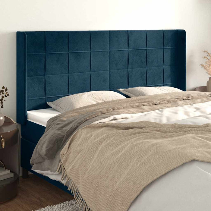Tăblie pat cu urechi albastru închis 203x16x118/128 cm catifea - WALTI WALTI