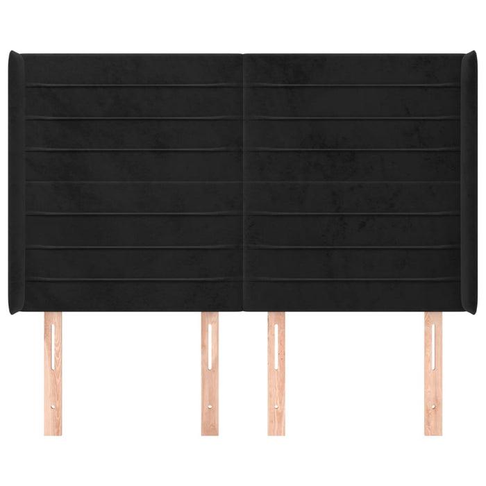 Tăblie de pat cu aripioare, negru, 147x16x118/128 cm, catifea WALTI