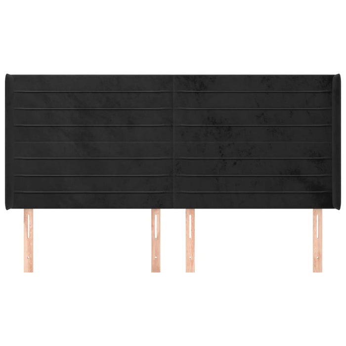 Tăblie de pat cu aripioare, negru, 163x16x118/128 cm, catifea WALTI