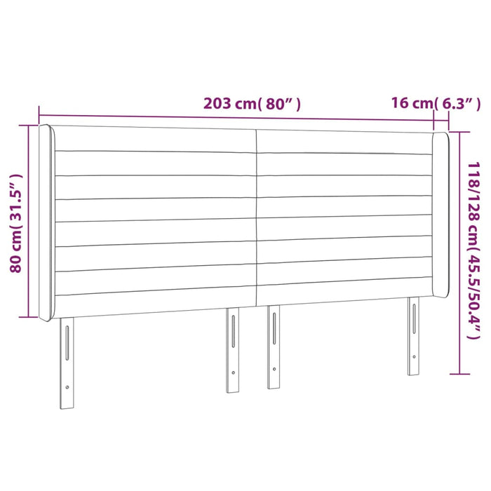 Tăblie de pat cu aripioare, negru, 203x16x118/128 cm, catifea WALTI