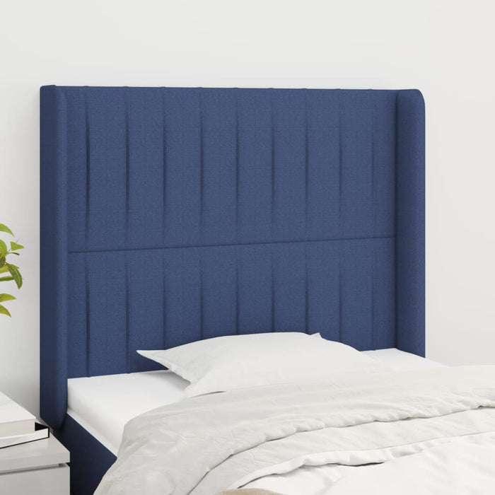 Tăblie de pat cu aripioare, albastru, 93x16x118/128 cm, textil WALTI
