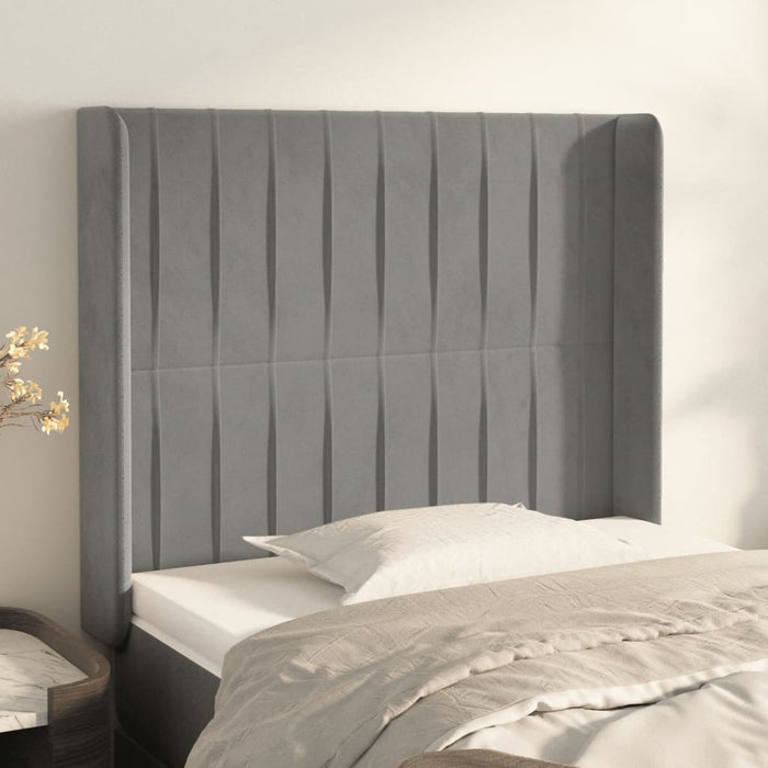 Tăblie de pat cu aripioare gri deschis 103x16x118/128cm catifea WALTI
