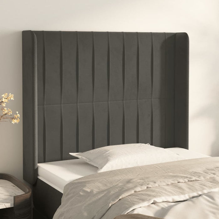 Tăblie de pat cu aripioare gri închis 103x16x118/128 cm catifea - WALTI WALTI