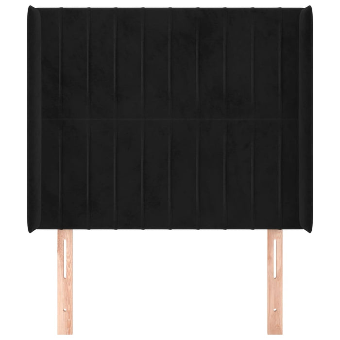 Tăblie de pat cu aripioare, negru, 103x16x118/128 cm, catifea WALTI