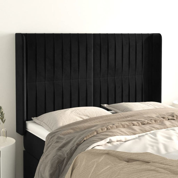 Tăblie de pat cu aripioare, negru, 147x16x118/128 cm, catifea - WALTI WALTI