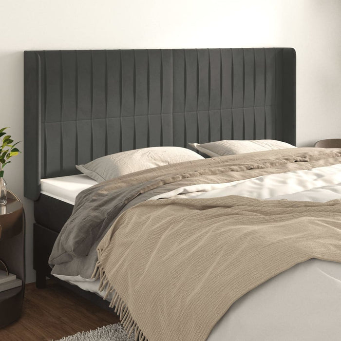 Tăblie de pat cu aripioare gri închis 163x16x118/128 cm catifea - WALTI WALTI