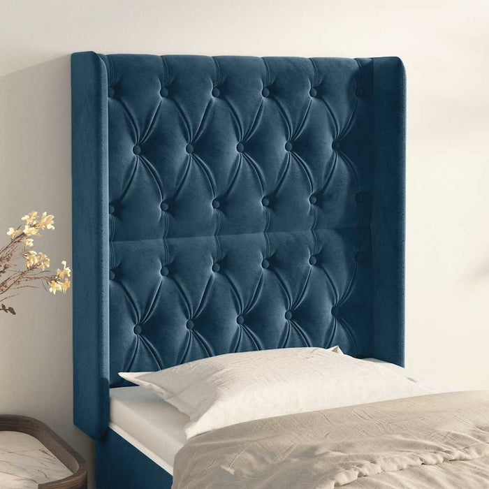 Tăblie pat cu aripioare albastru închis 83x16x118/128cm catifea - WALTI WALTI