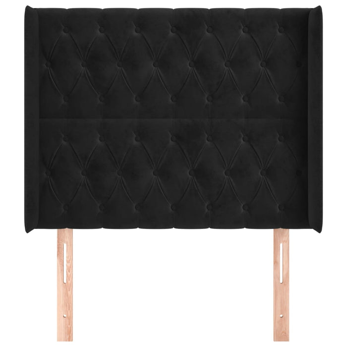 Tăblie de pat cu aripioare, negru, 93x16x118/128 cm, catifea WALTI