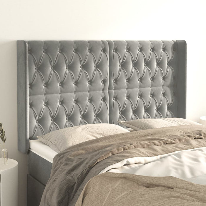 Tăblie de pat cu aripioare gri deschis 147x16x118/128cm catifea WALTI