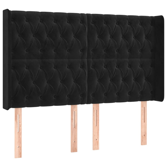 Tăblie de pat cu aripioare, negru, 163x16x118/128 cm, catifea - WALTI WALTI