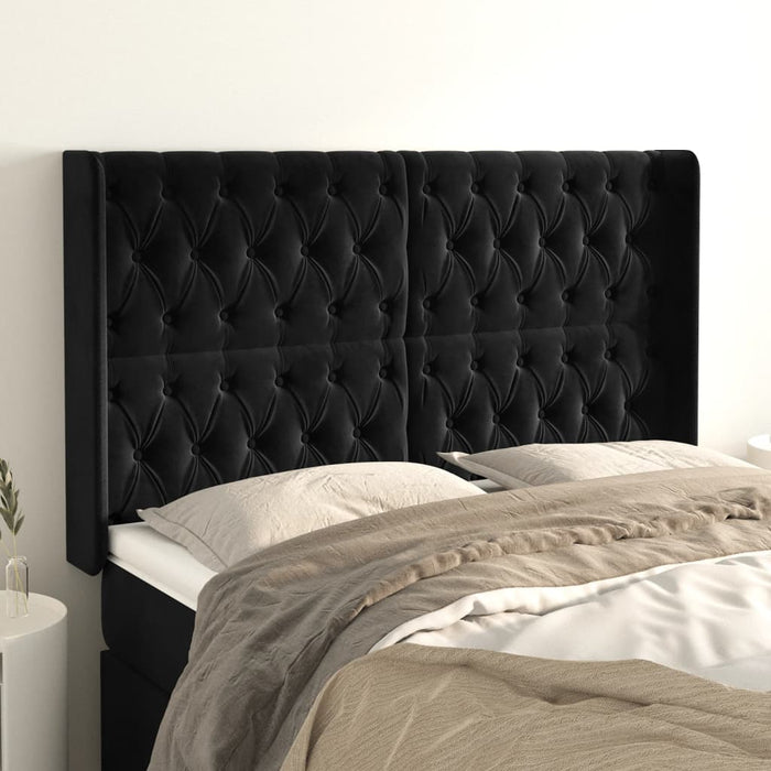 Tăblie de pat cu aripioare, negru, 163x16x118/128 cm, catifea - WALTI WALTI