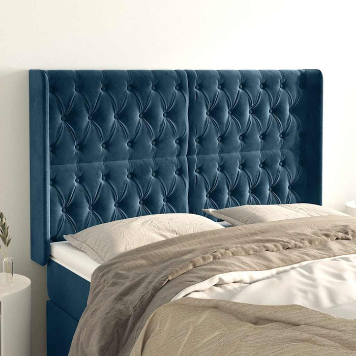 Tăblie pat cu urechi albastru închis 163x16x118/128 cm catifea - WALTI WALTI