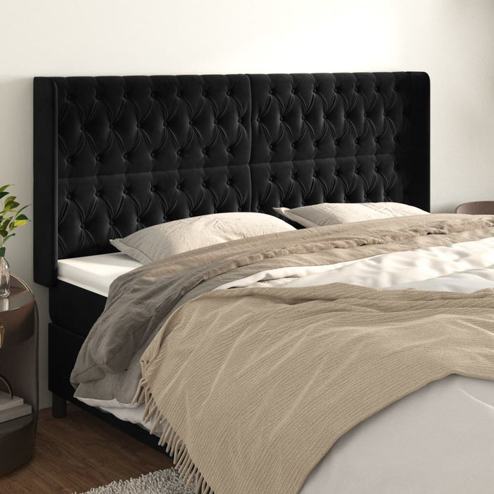 Tăblie de pat cu aripioare, negru, 203x16x118/128 cm, catifea - WALTI WALTI