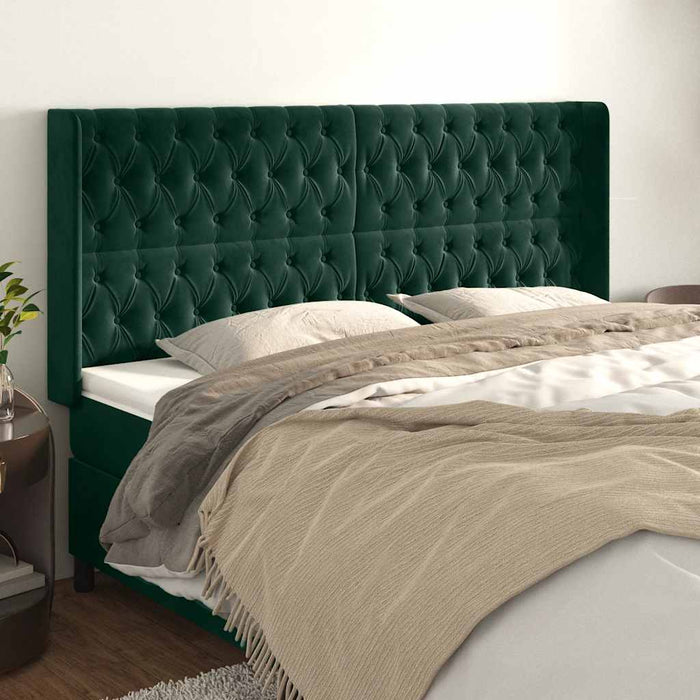 Tăblie pat cu aripioare verde închis 203x16x118/128 cm catifea - WALTI WALTI