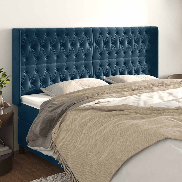 Tăblie pat cu urechi albastru închis 203x16x118/128 cm catifea - WALTI WALTI