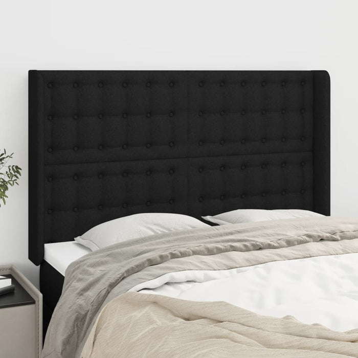 Tăblie de pat cu aripioare, negru, 147x16x118/128 cm, textil - WALTI WALTI