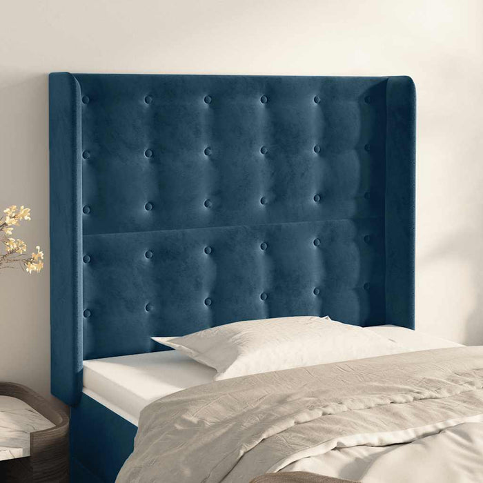 Tăblie pat cu aripioare albastru închis 83x16x118/128cm catifea - WALTI WALTI