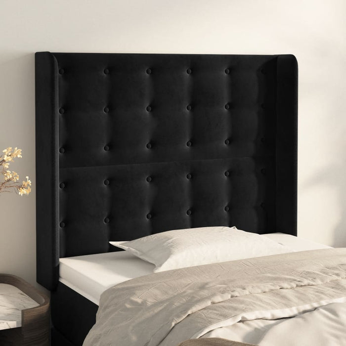 Tăblie de pat cu aripioare, negru, 93x16x118/128 cm, catifea WALTI