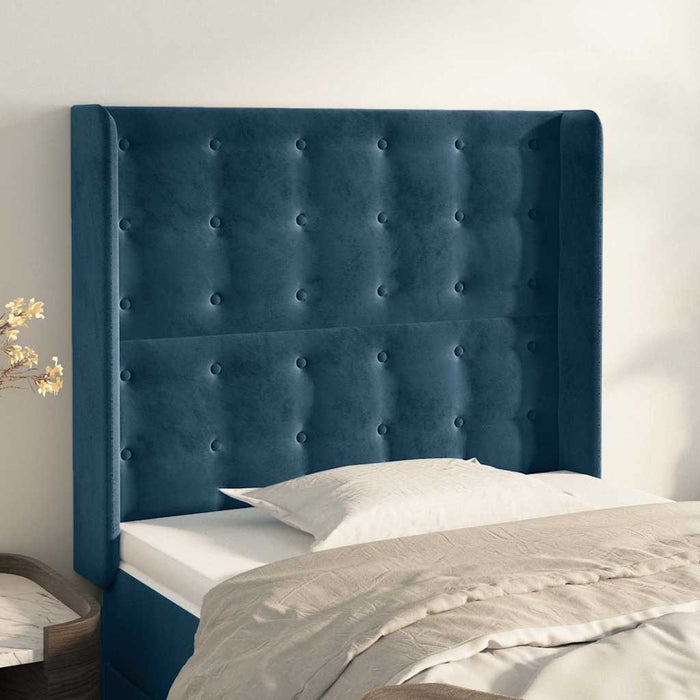 Tăblie pat cu aripioare albastru închis 93x16x118/128cm catifea WALTI