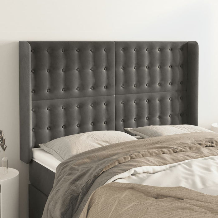 Tăblie de pat cu aripioare gri închis 147x16x118/128 cm catifea WALTI