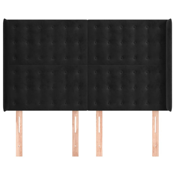 Tăblie de pat cu aripioare, negru, 147x16x118/128 cm, catifea WALTI