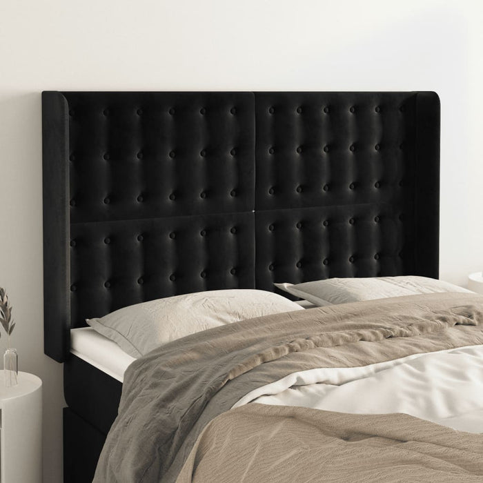 Tăblie de pat cu aripioare, negru, 147x16x118/128 cm, catifea WALTI