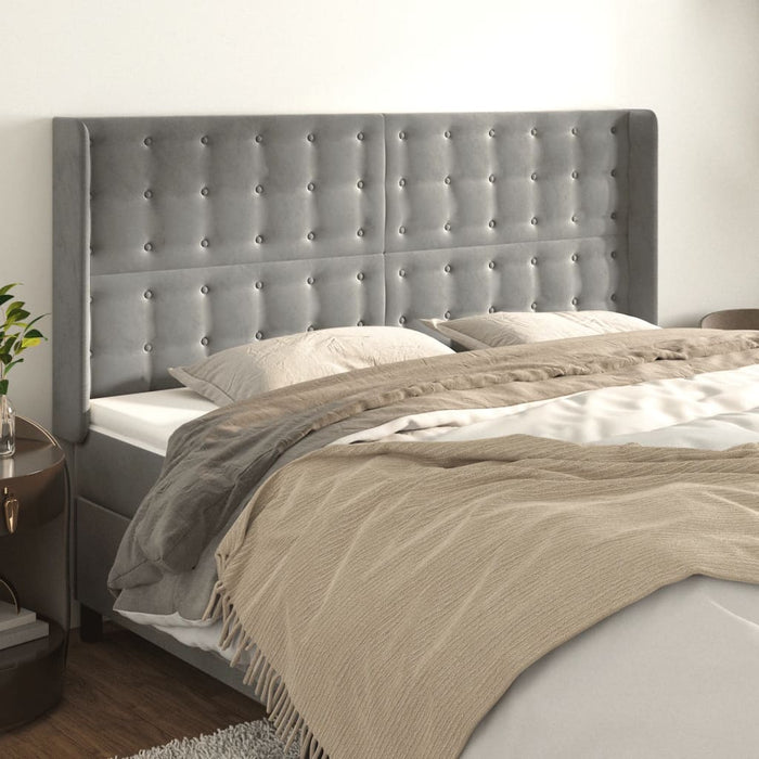 Tăblie de pat cu aripioare gri deschis 163x16x118/128cm catifea - WALTI WALTI