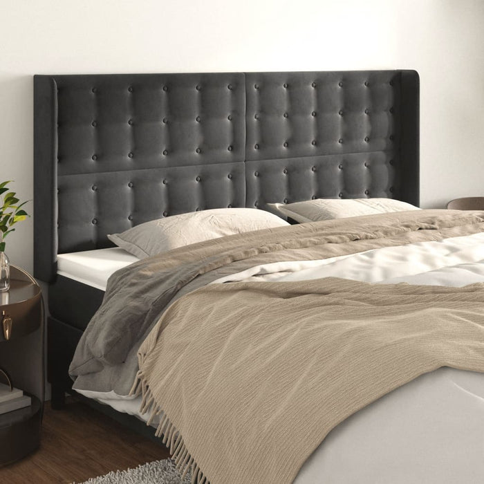 Tăblie de pat cu aripioare gri închis 163x16x118/128 cm catifea - WALTI WALTI