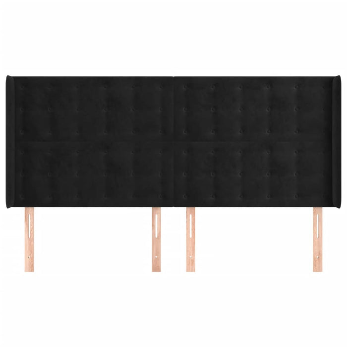 Tăblie de pat cu aripioare, negru, 163x16x118/128 cm, catifea WALTI