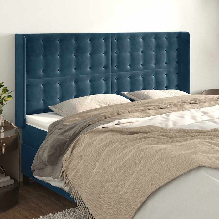 Tăblie pat cu urechi albastru închis 183x16x118/128 cm catifea - WALTI WALTI