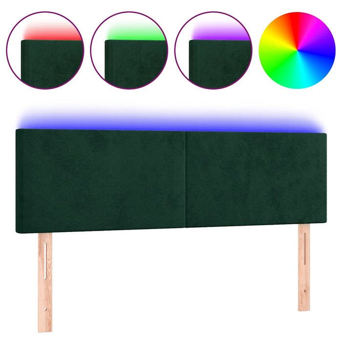 Tăblie de pat cu LED, verde închis, 144x5x78/88 cm, catifea WALTI