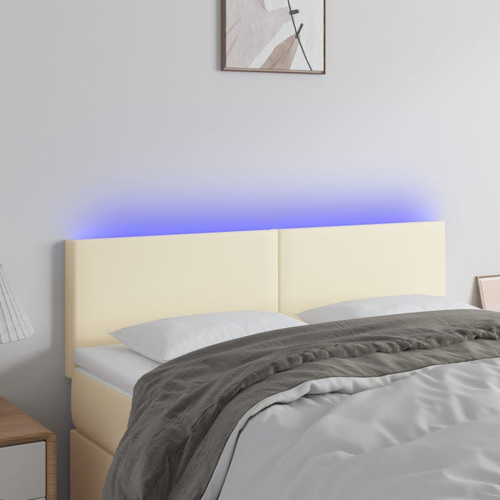 Tăblie de pat cu LED, crem, 144x5x78/88 cm, piele ecologică - WALTI WALTI