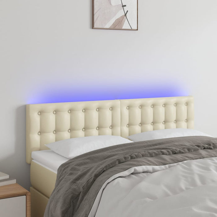 Tăblie de pat cu LED, crem, 144x5x78/88 cm, piele ecologică - WALTI WALTI