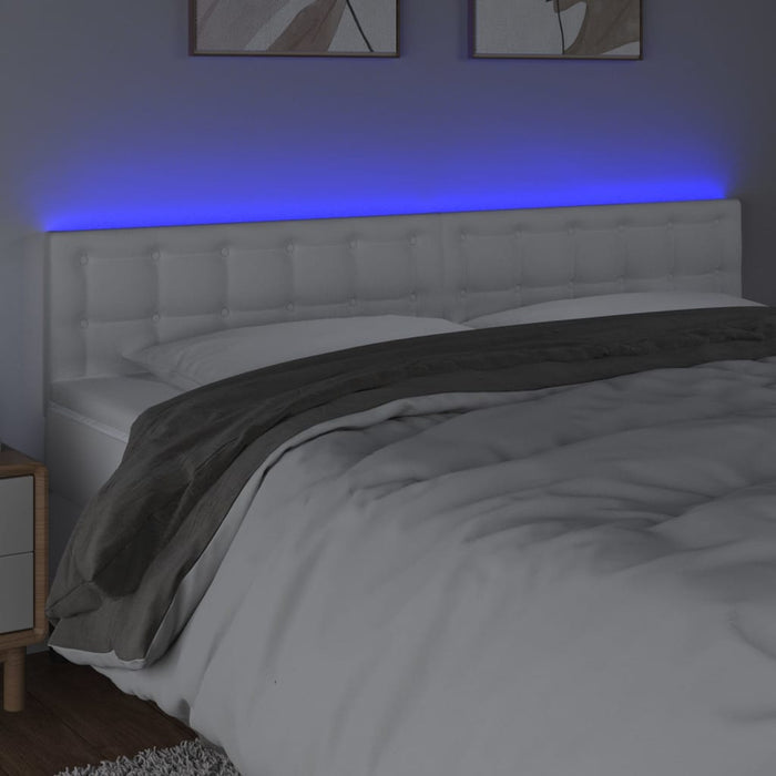 Tăblie de pat cu LED, alb, 160x5x78/88 cm, piele ecologică WALTI