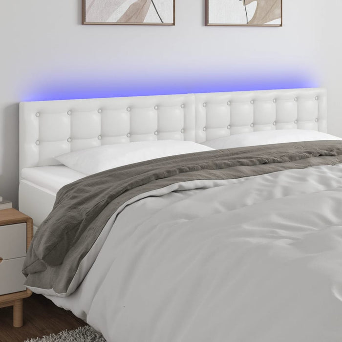 Tăblie de pat cu LED, alb, 160x5x78/88 cm, piele ecologică WALTI