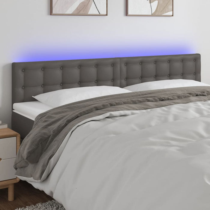 Tăblie de pat cu LED, gri, 160x5x78/88 cm, piele ecologică WALTI