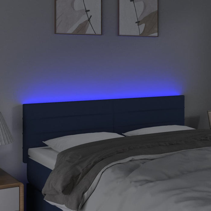 Tăblie de pat cu LED, albastru, 144x5x78/88 cm, textil - WALTI WALTI