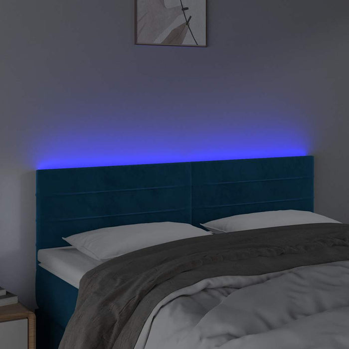 Tăblie de pat cu LED, albastru închis, 144x5x78/88 cm, catifea - WALTI WALTI